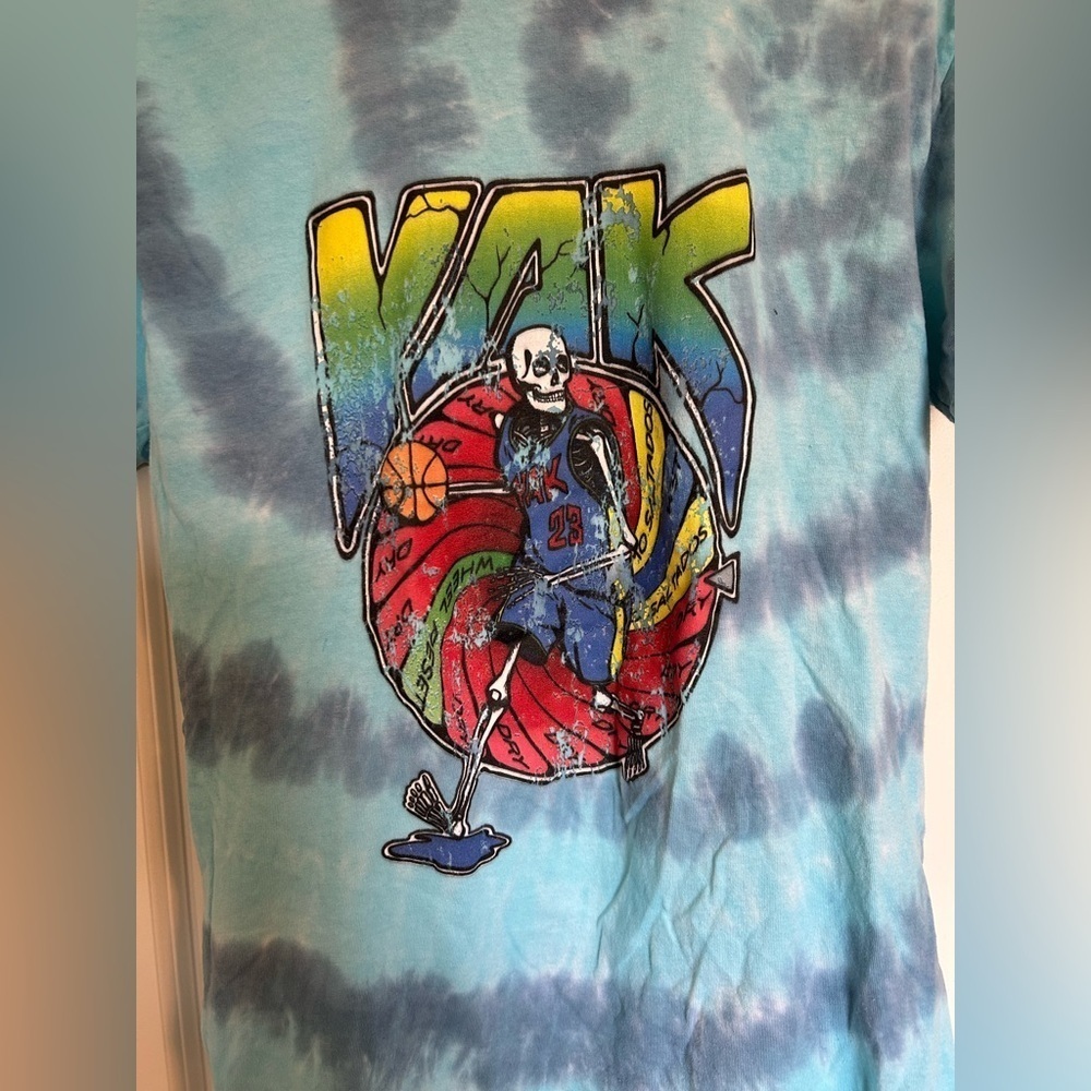 Barstool Blue tie dye Graphic skull basket ball T-Shirt - Picture 2 of 3